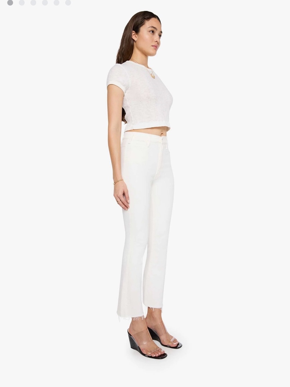 MOTHER hustler ankle fray White High-Rise Cropped Jeans